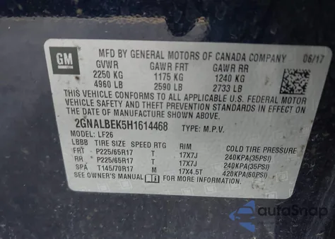 2017 Chevrolet Equinox Ls из США, поврежденный, VIN 2GNALBEK5H1614468